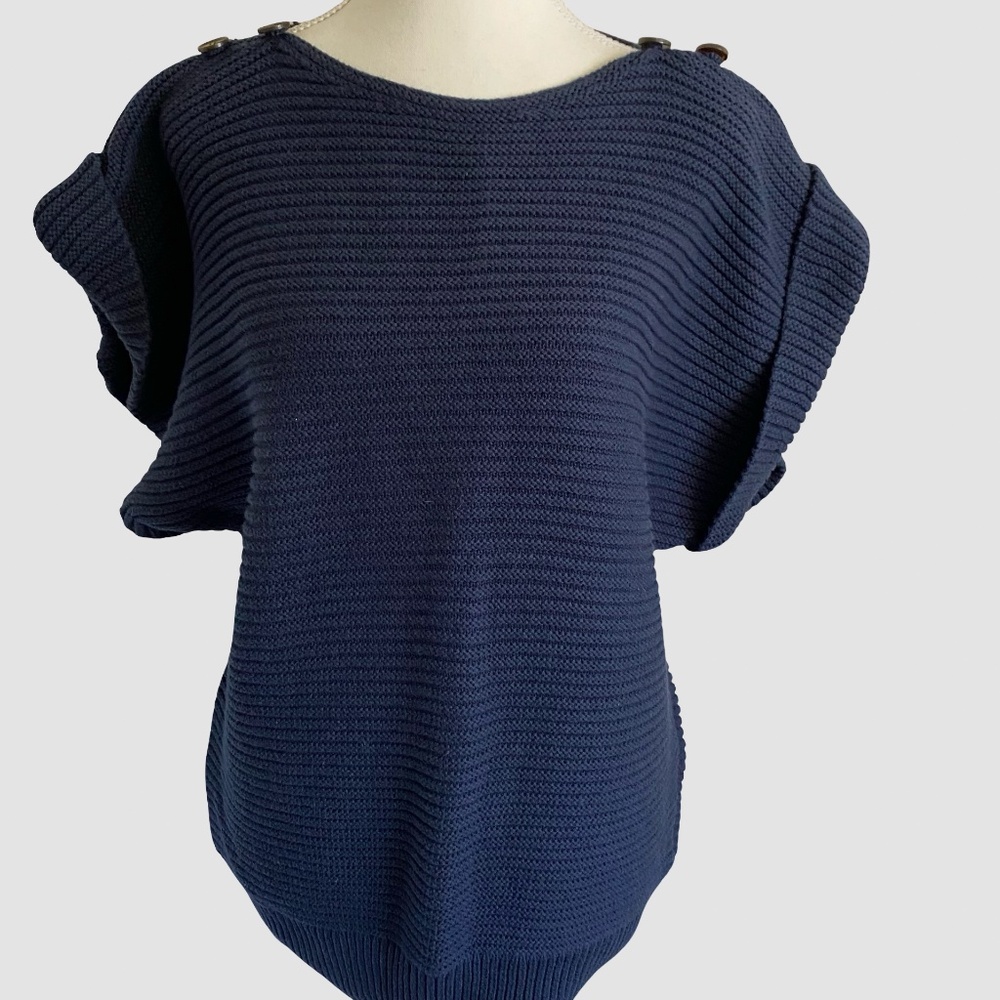 Lacoste Navy Cotton Wool Oversized  Preppy Nautical Coastal Sweater-Sz-M